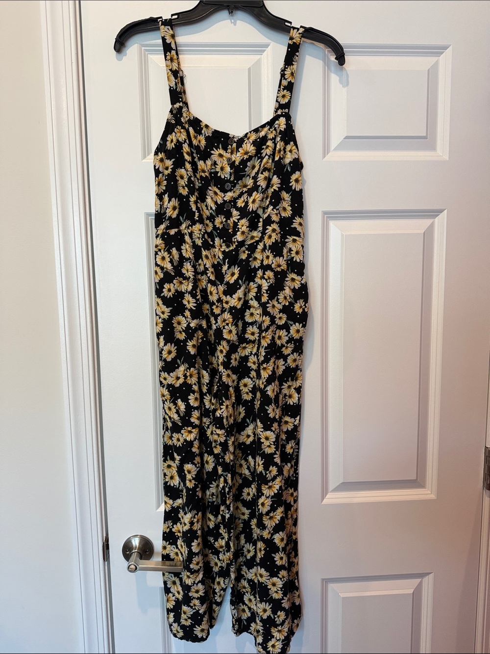 wild fable Black Floral Smocked Strappy Jumpsuit 47” long at strap